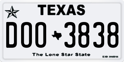 TX license plate DOO3838