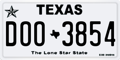 TX license plate DOO3854