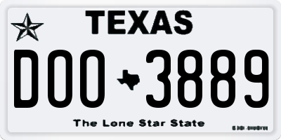 TX license plate DOO3889
