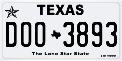 TX license plate DOO3893
