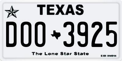 TX license plate DOO3925