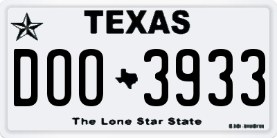 TX license plate DOO3933