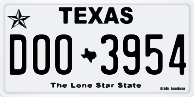 TX license plate DOO3954
