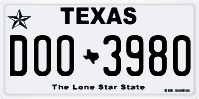 TX license plate DOO3980