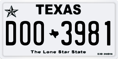 TX license plate DOO3981