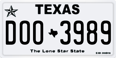 TX license plate DOO3989