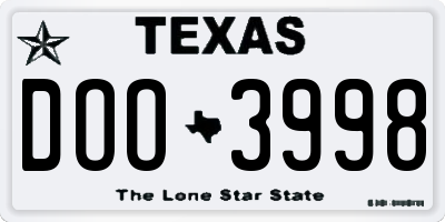 TX license plate DOO3998