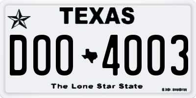 TX license plate DOO4003