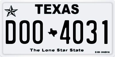 TX license plate DOO4031