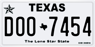 TX license plate DOO7454