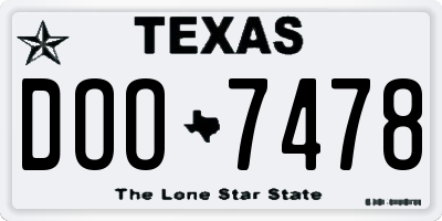 TX license plate DOO7478