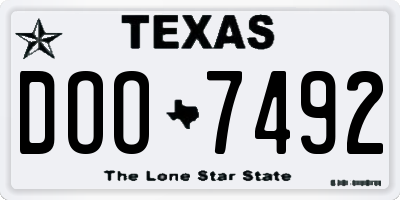 TX license plate DOO7492