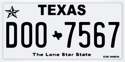 TX license plate DOO7567