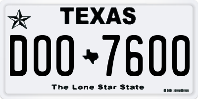 TX license plate DOO7600