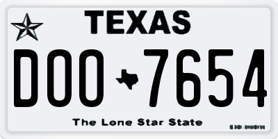 TX license plate DOO7654