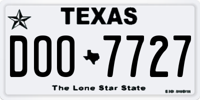 TX license plate DOO7727
