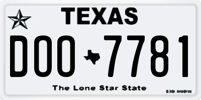 TX license plate DOO7781