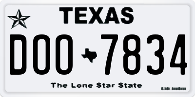 TX license plate DOO7834