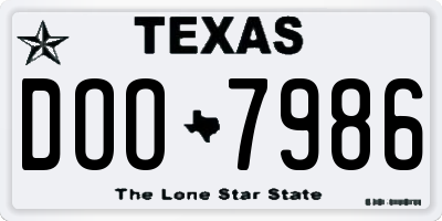 TX license plate DOO7986