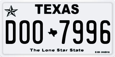 TX license plate DOO7996