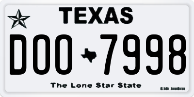 TX license plate DOO7998