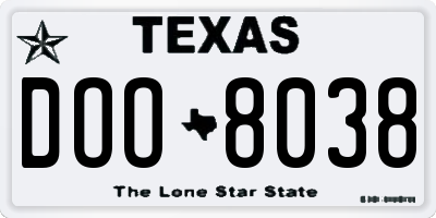 TX license plate DOO8038