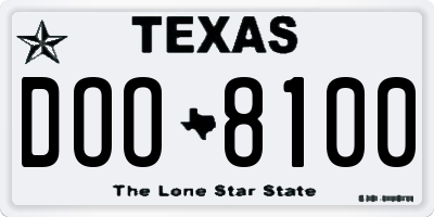 TX license plate DOO8100