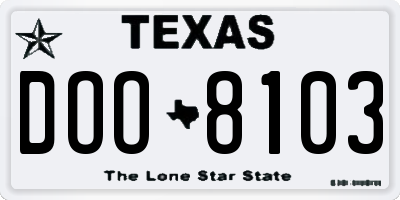 TX license plate DOO8103