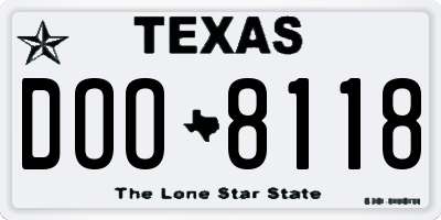 TX license plate DOO8118