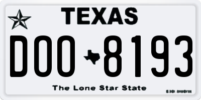 TX license plate DOO8193