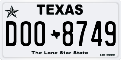 TX license plate DOO8749