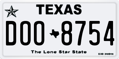 TX license plate DOO8754
