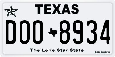 TX license plate DOO8934