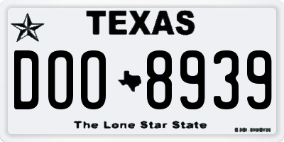 TX license plate DOO8939