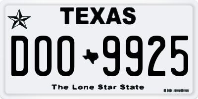 TX license plate DOO9925