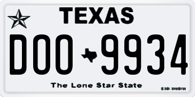 TX license plate DOO9934