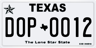 TX license plate DOP0012