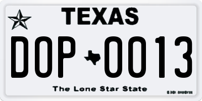 TX license plate DOP0013