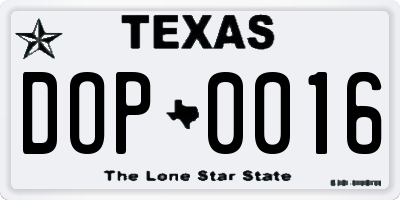 TX license plate DOP0016