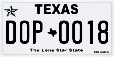 TX license plate DOP0018