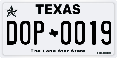 TX license plate DOP0019
