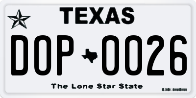 TX license plate DOP0026