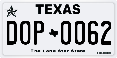 TX license plate DOP0062