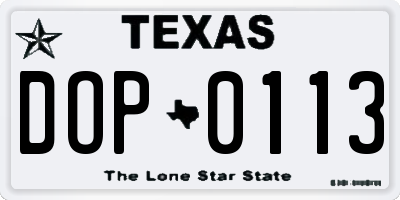 TX license plate DOP0113