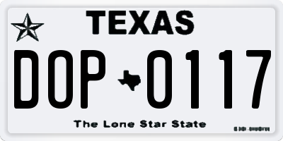 TX license plate DOP0117