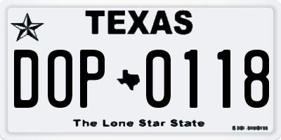 TX license plate DOP0118