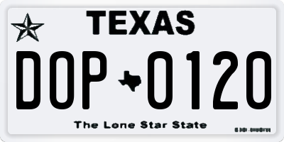 TX license plate DOP0120