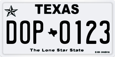 TX license plate DOP0123