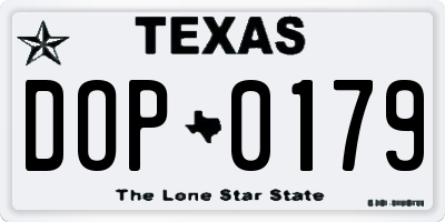 TX license plate DOP0179