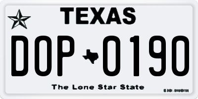 TX license plate DOP0190